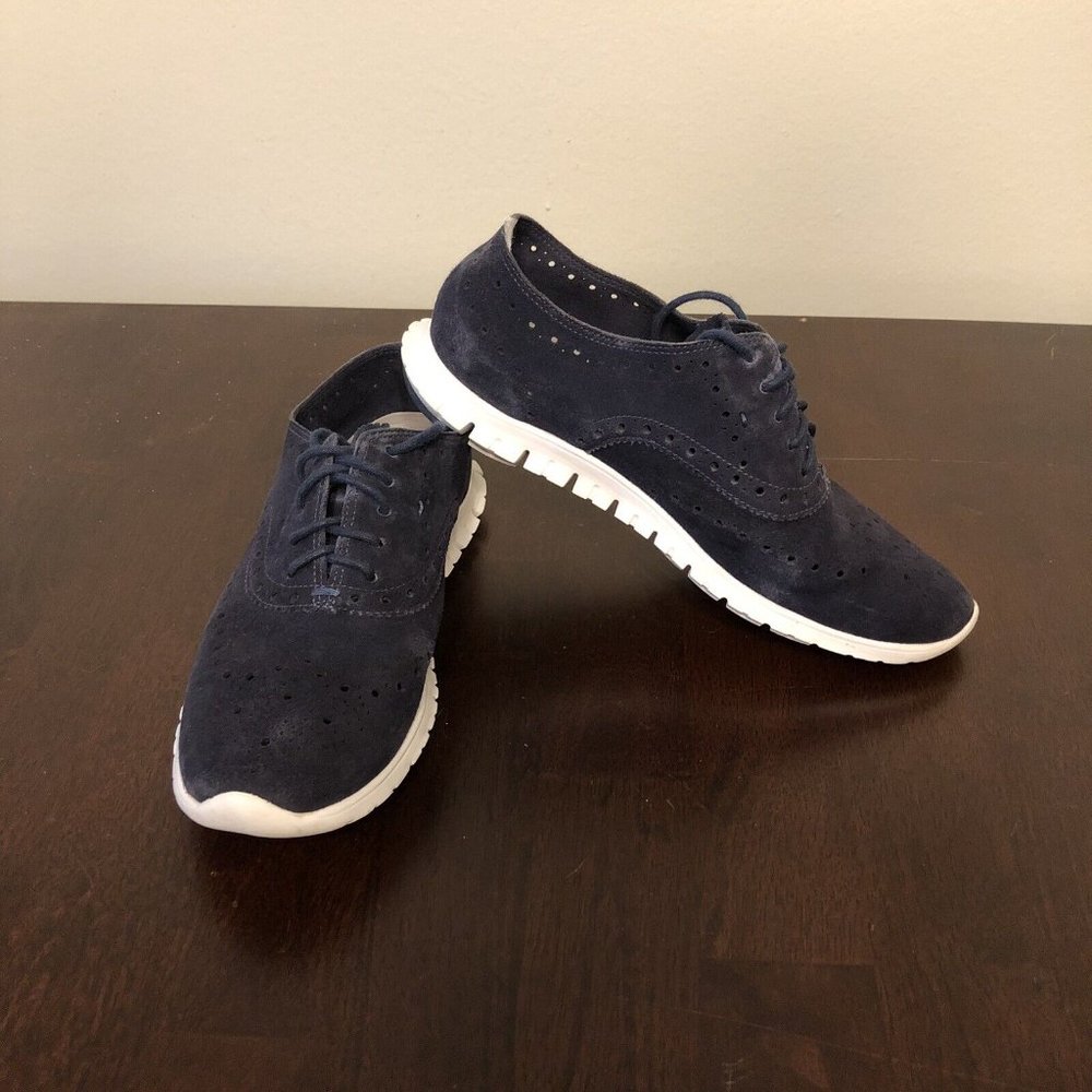 Cole Haan Zerogrand Shoes Women's size 7.5B Wing tip Blazer Blue Suede D44805